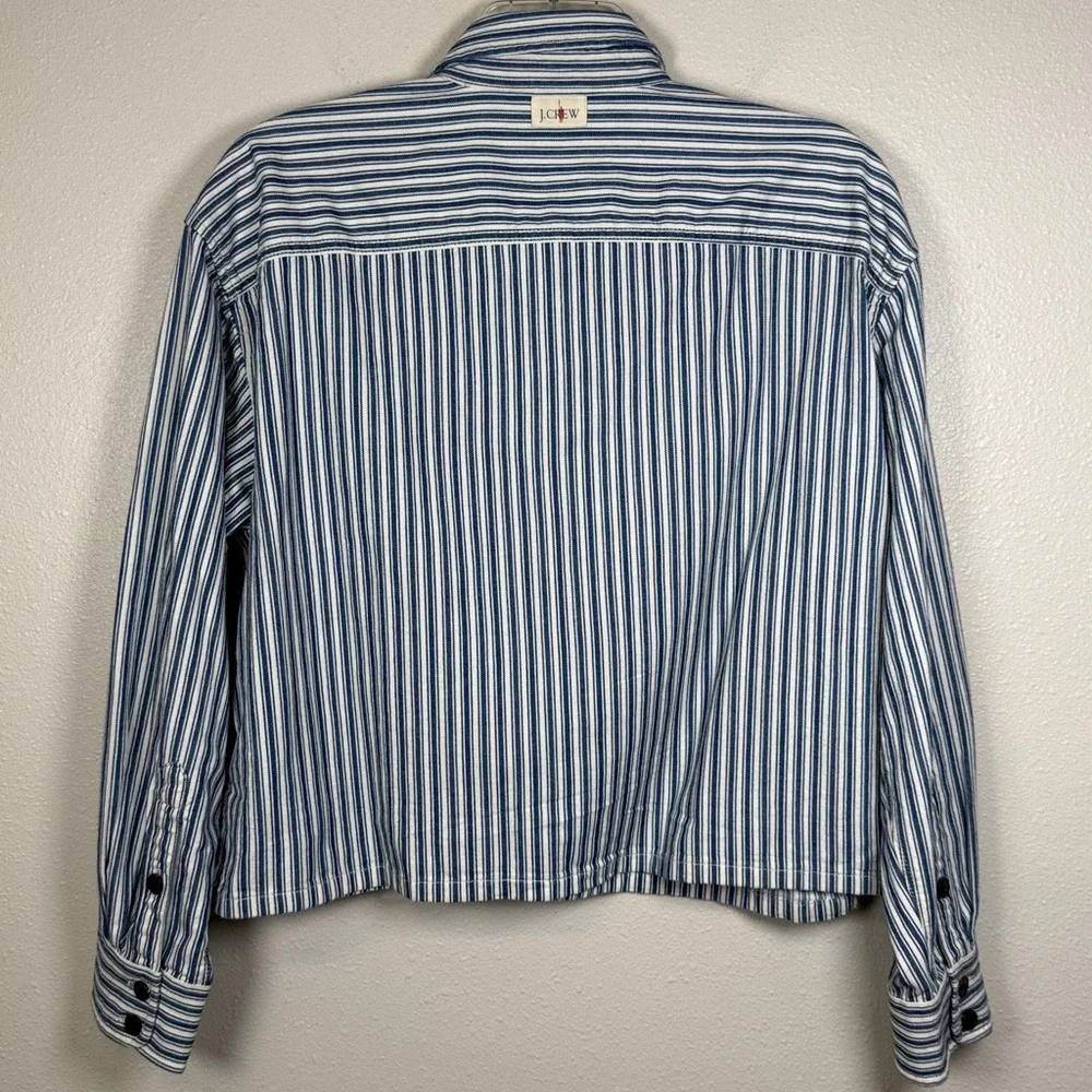 J‎ Crew Cargo Button Up Railroad Stripe Shirt Jacket M Shacket Heritage Utility